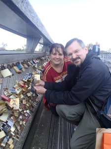 We put a lock on a bridge in Paris. Apparently, it means you will lock your hearts together, or lock the relationship...something to do with love and locks...I probably should have looked it up first. But either way, Andre is totally stuck with me now.