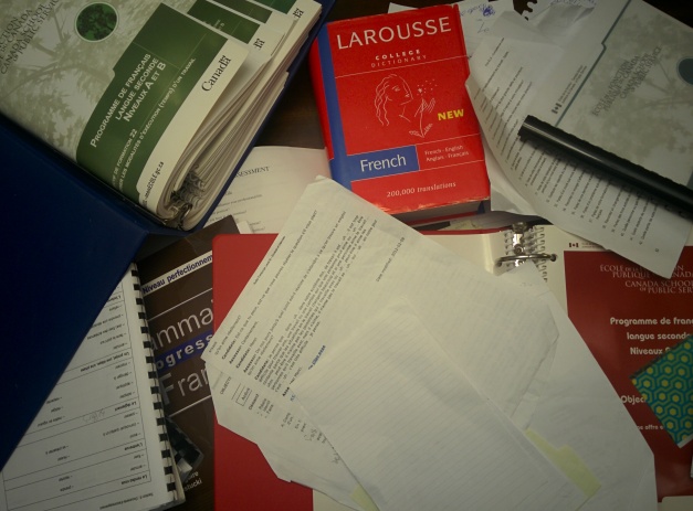 Picture of notes and textbooks.